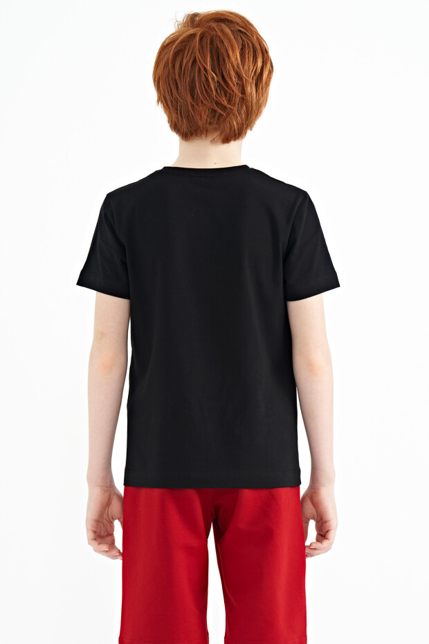 Siyah Yazı Baskılı O Yaka Standart Kalıp Erkek Çocuk T-Shirt - 11100
