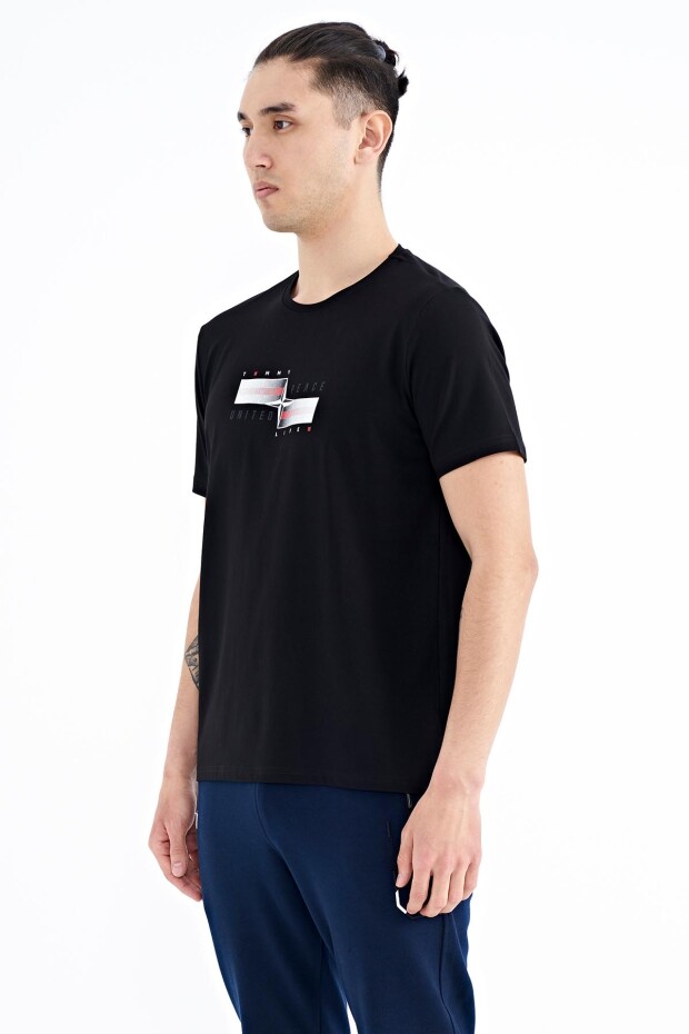 Siyah Yazılı Şekil Basklı Standart Kalıp Erkek T-shirt - 88215