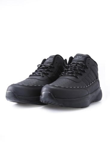 Siyah Yüksek Bilekli Şeritli Yüksek Taban Erkek Spor Ayakkabı - 89094 - Thumbnail