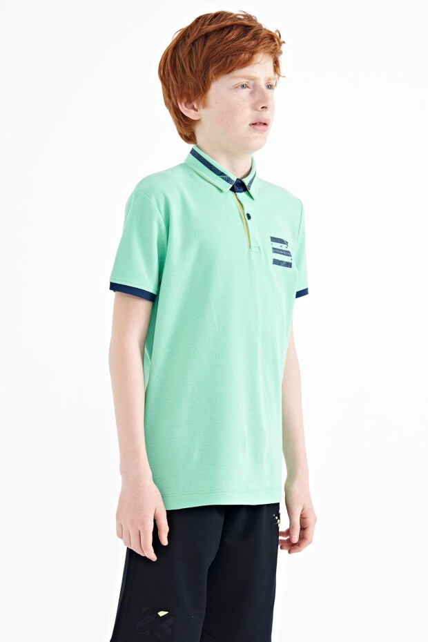 Tommy Life Su Yeşili Yakası Renk Bloklu Baskı Detaylı Standart Kalıp Erkek Çocuk T-Shirt - 11111. 6