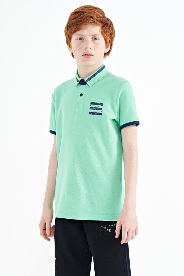 Tommy Life Su Yeşili Yakası Renk Bloklu Baskı Detaylı Standart Kalıp Erkek Çocuk T-Shirt - 11111. 5