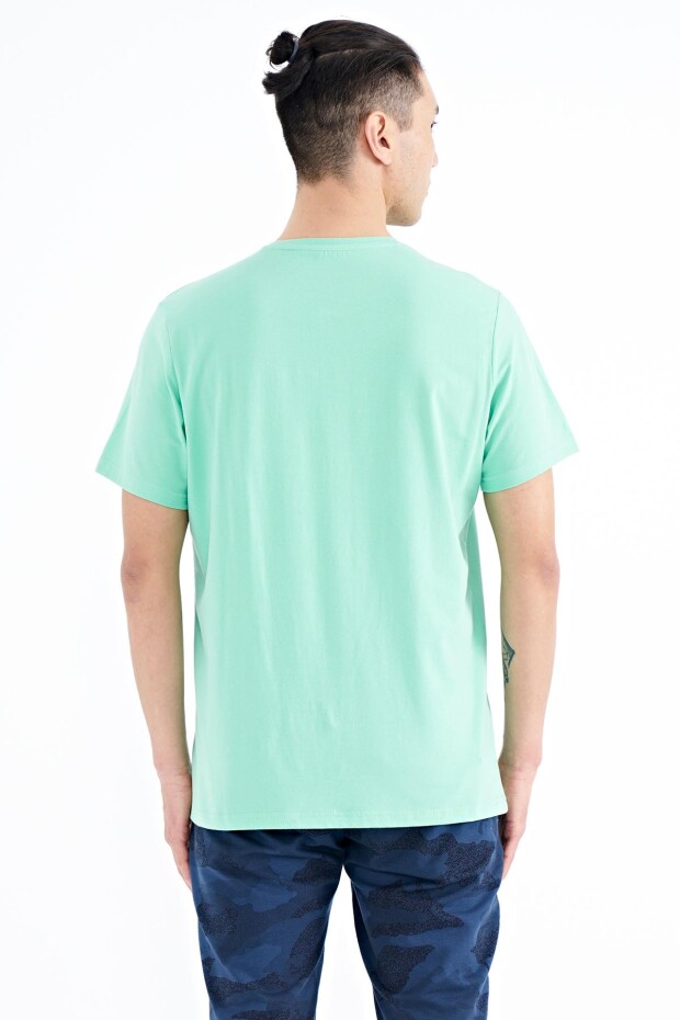 Su Yeşili Yazı Baskı Detaylı O Yaka Standart Kalıp Erkek T-Shirt - 88187