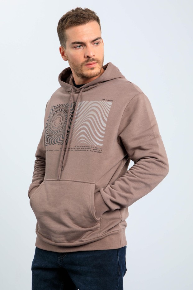 Toprak Desen Baskılı Kapüşonlu Rahat Form Erkek Sweatshirt - 88030