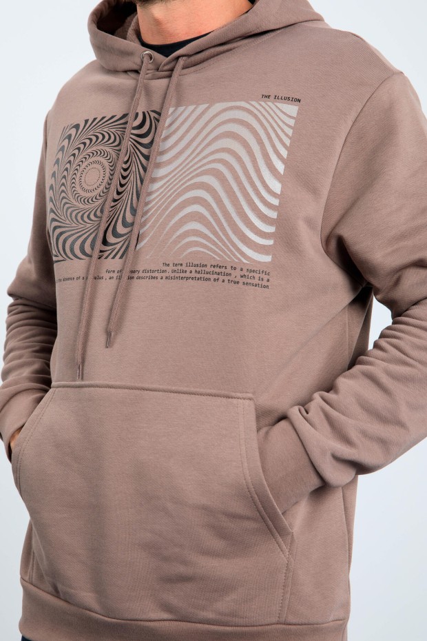 Toprak Desen Baskılı Kapüşonlu Rahat Form Erkek Sweatshirt - 88030