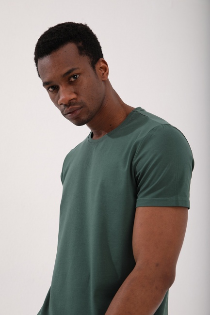 Yeşil Erkek Basic Kısa Kol Standart Kalıp O Yaka T-shirt - 87911 - Thumbnail