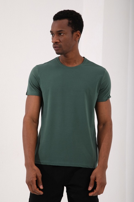 Yeşil Erkek Basic Kısa Kol Standart Kalıp O Yaka T-shirt - 87911 - Thumbnail