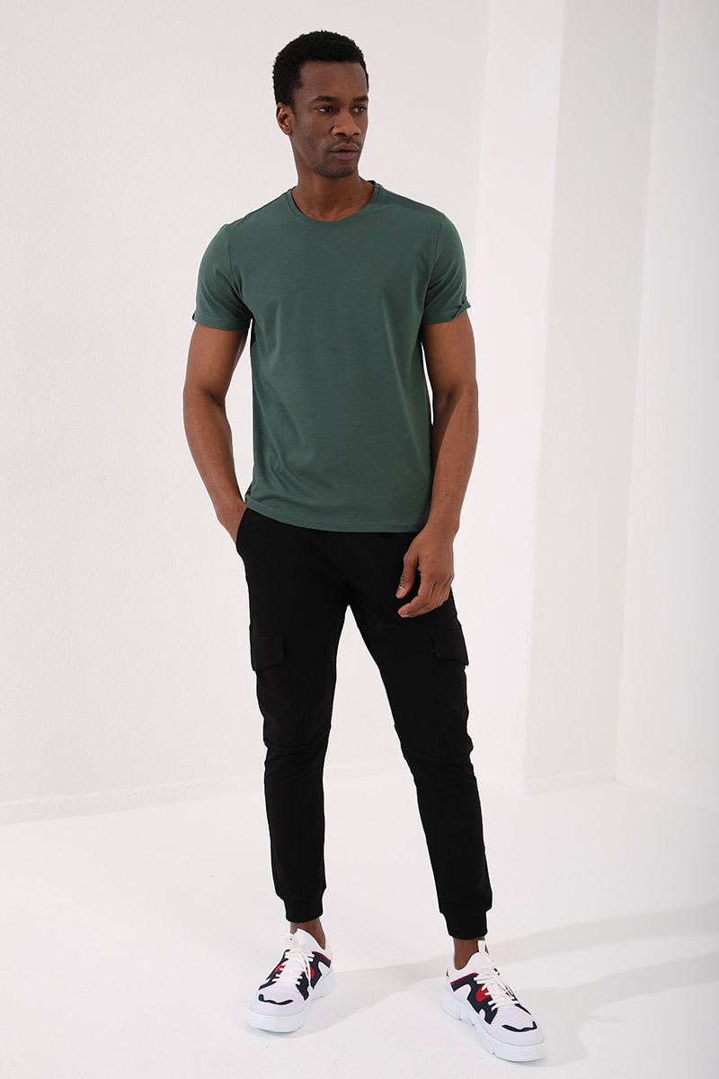 Yeşil Erkek Basic Kısa Kol Standart Kalıp O Yaka T-shirt - 87911