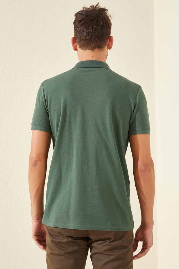 Yeşil Klasik Kısa Kol Standart Kalıp Polo Yaka Erkek T-Shirt - 87787 - Thumbnail