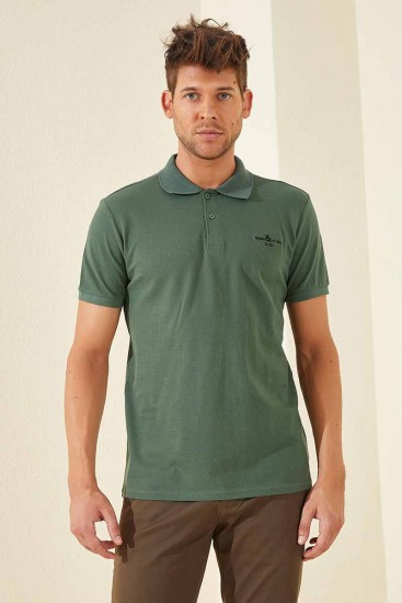 Yeşil Klasik Kısa Kol Standart Kalıp Polo Yaka Erkek T-Shirt - 87787 - Thumbnail