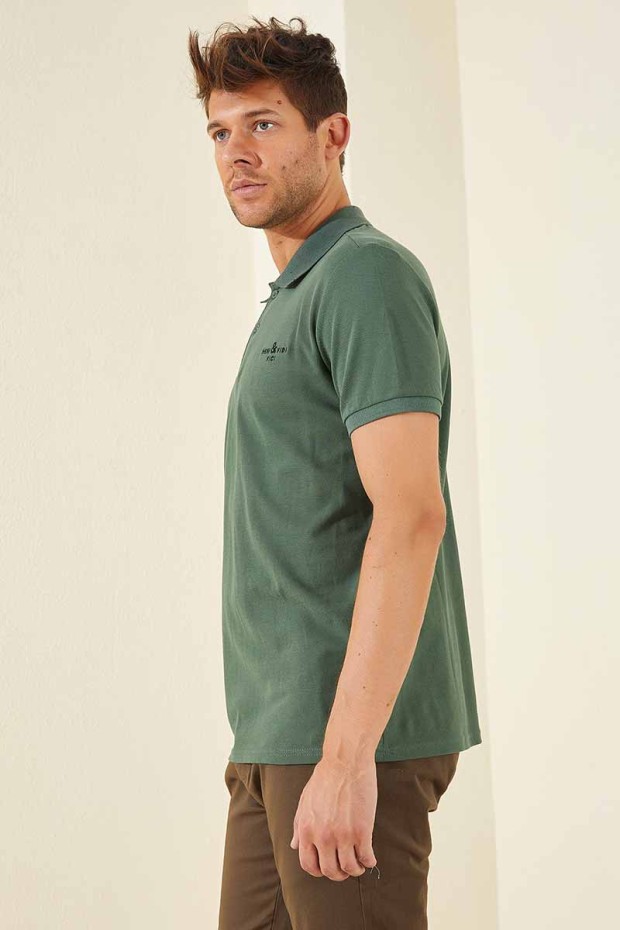 Yeşil Klasik Kısa Kol Standart Kalıp Polo Yaka Erkek T-Shirt - 87787