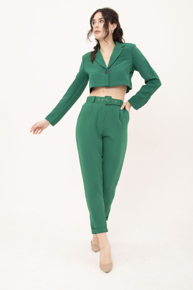 Yeşil Standart Kalıp Yüksek Bel Kadın Pantolon - 02056