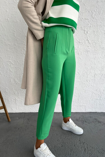 Yeşil Yüksek Bel Standart Kalıp Kadın Kumaş Pantolon - 02052 - Thumbnail