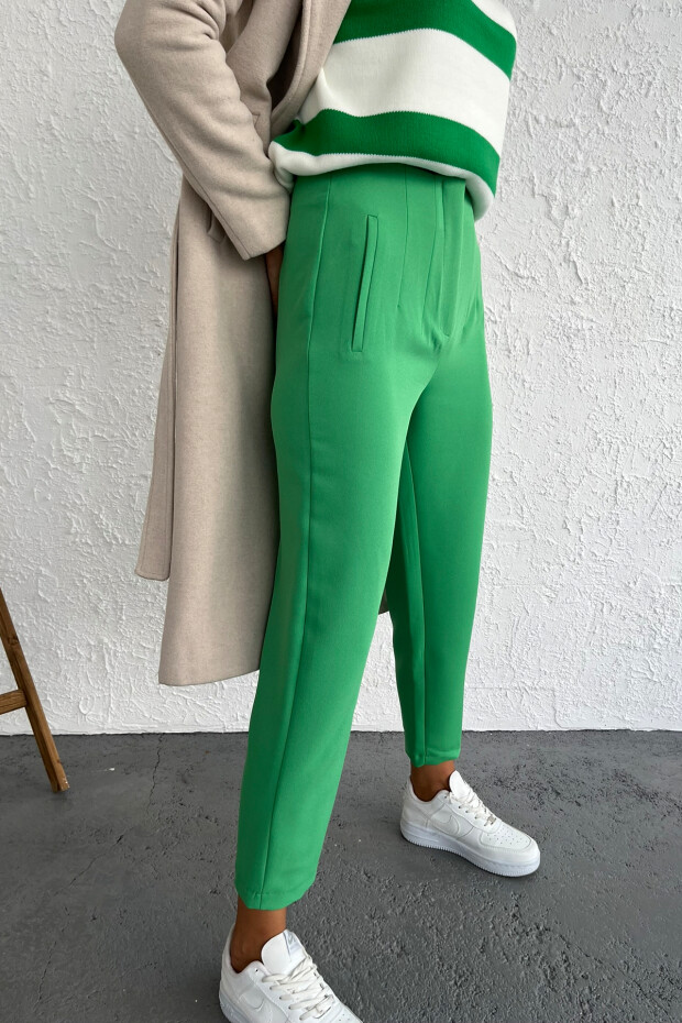 Yeşil Yüksek Bel Standart Kalıp Kadın Kumaş Pantolon - 02052