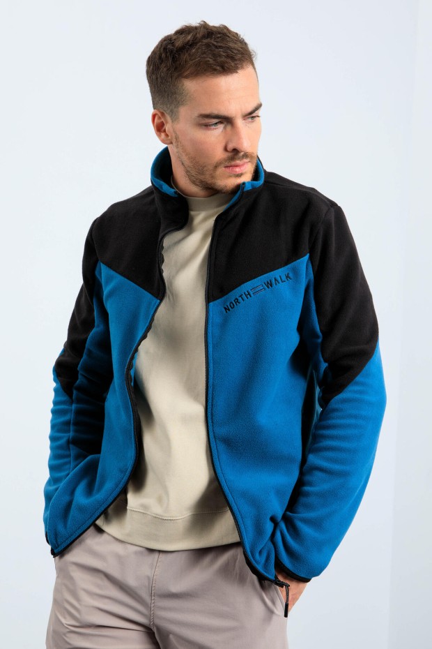 Zümrüt İki Renkli Fermuarlı Dik Yaka Standart Kalıp Erkek Sweatshirt Polar - 87994 - Thumbnail