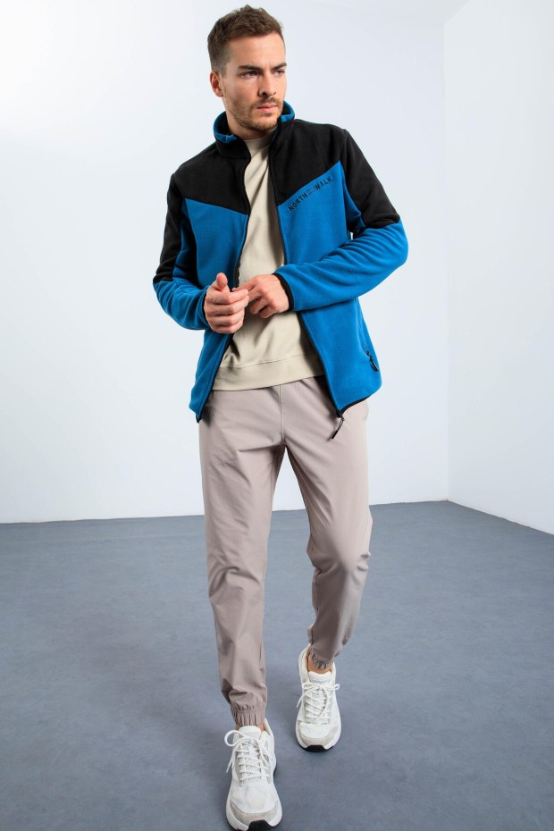 Zümrüt İki Renkli Fermuarlı Dik Yaka Standart Kalıp Erkek Sweatshirt Polar - 87994 - Thumbnail
