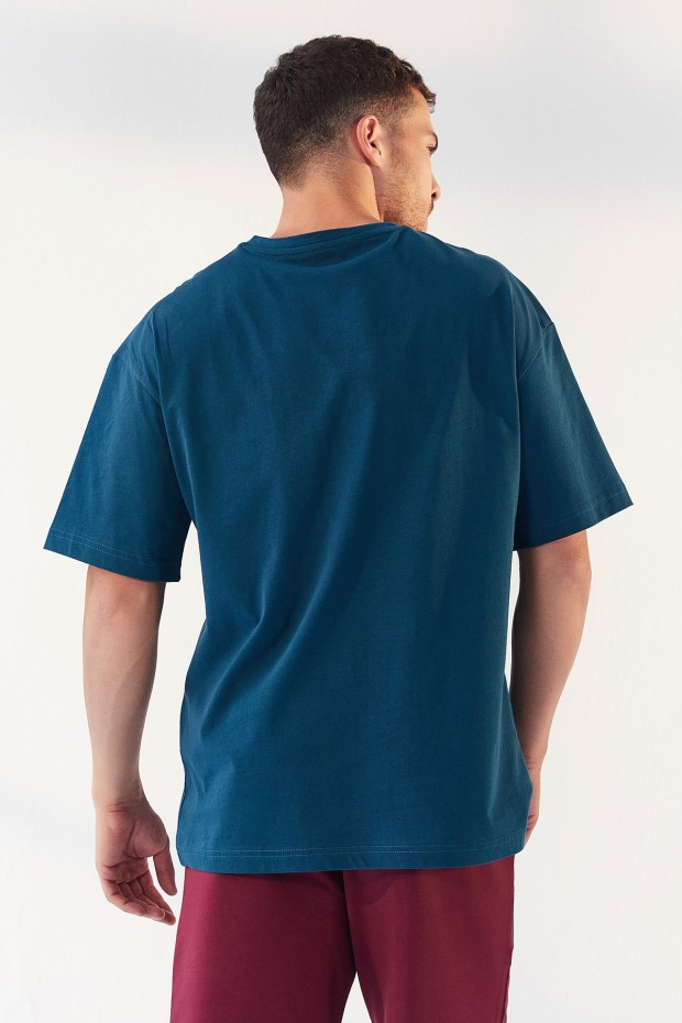 Zümrüt Yazı Baskılı O Yaka Erkek Oversize T-Shirt - 87984
