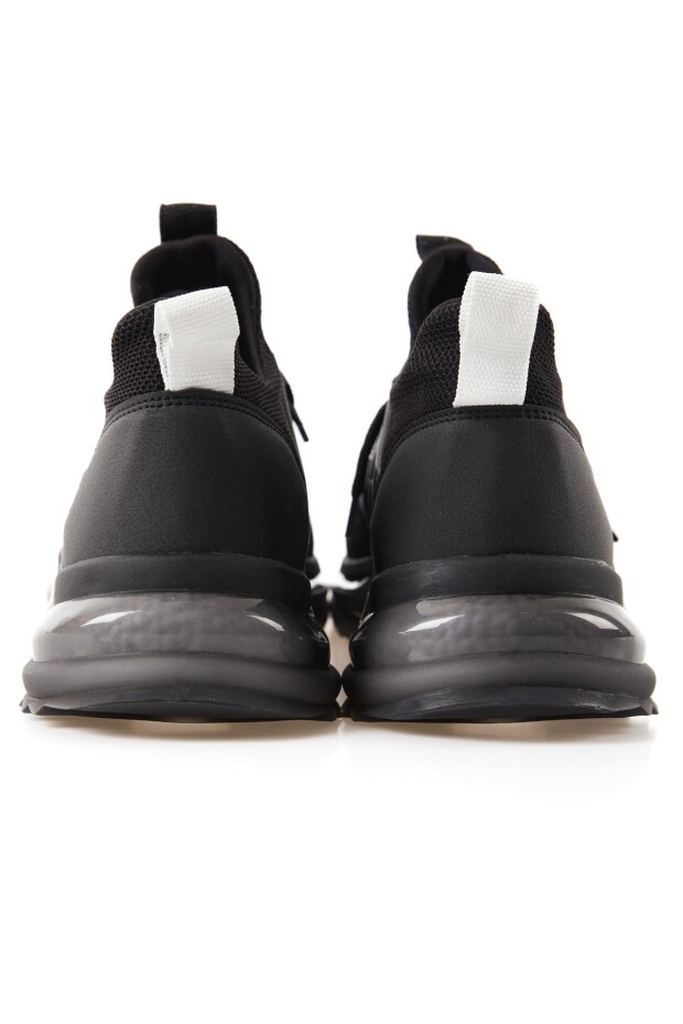 Siyah - Beyaz Fileli Yüksek Taban Bağcıklı Erkek Spor Ayakkabı - 89108