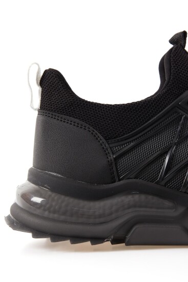 Siyah - Beyaz Fileli Yüksek Taban Bağcıklı Erkek Spor Ayakkabı - 89108 - Thumbnail