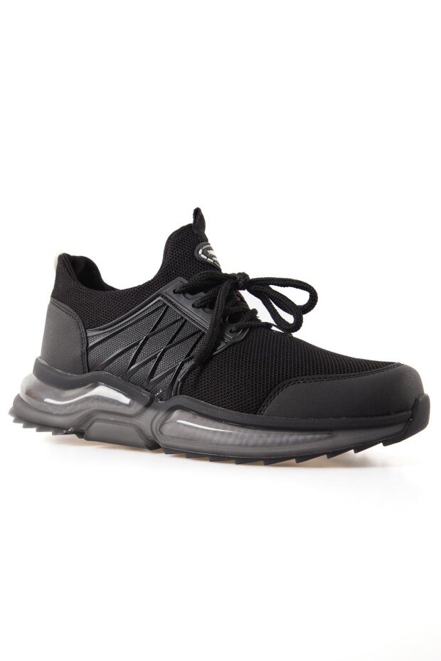 Siyah - Beyaz Fileli Yüksek Taban Bağcıklı Erkek Spor Ayakkabı - 89108