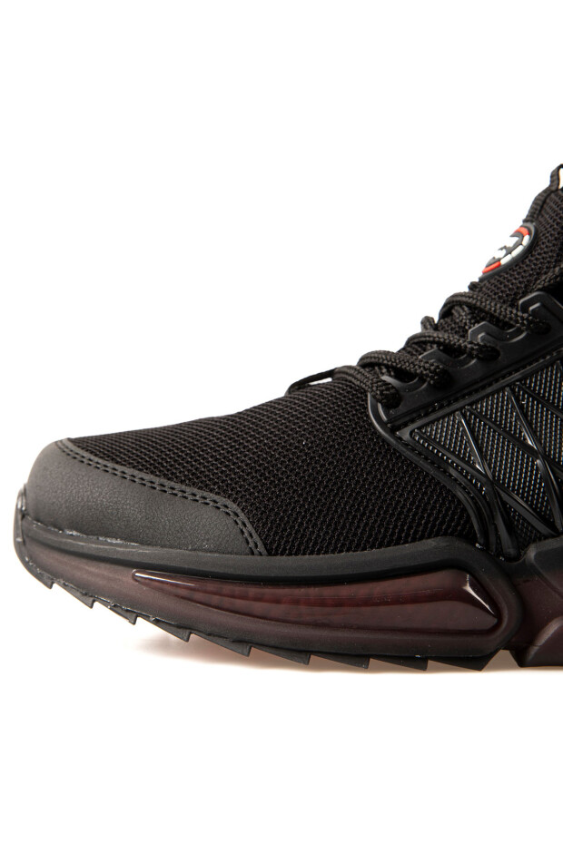 Siyah - Kırmızı Fileli Yüksek Taban Bağcıklı Erkek Spor Ayakkabı - 89108