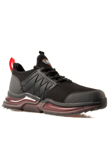 Siyah - Kırmızı Fileli Yüksek Taban Bağcıklı Erkek Spor Ayakkabı - 89108 - Thumbnail