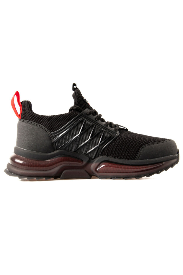 Siyah - Kırmızı Fileli Yüksek Taban Bağcıklı Erkek Spor Ayakkabı - 89108