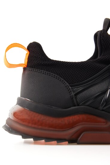 Siyah - Oranj Fileli Yüksek Taban Bağcıklı Erkek Spor Ayakkabı - 89108 - Thumbnail