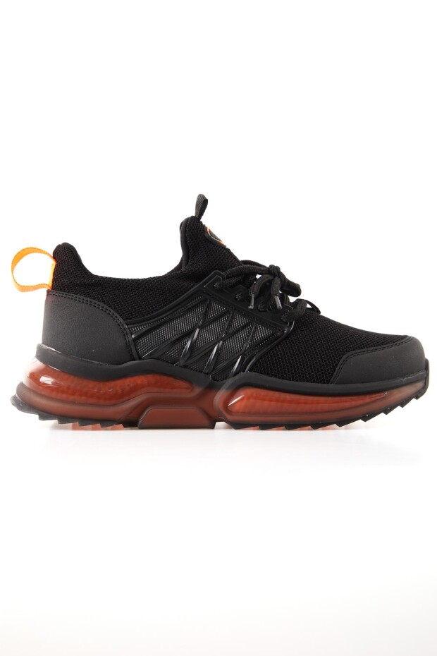 Siyah - Oranj Fileli Yüksek Taban Bağcıklı Erkek Spor Ayakkabı - 89108