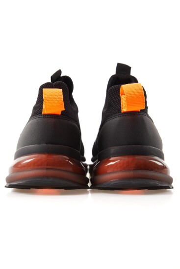Siyah - Oranj Fileli Yüksek Taban Bağcıklı Erkek Spor Ayakkabı - 89108 - Thumbnail