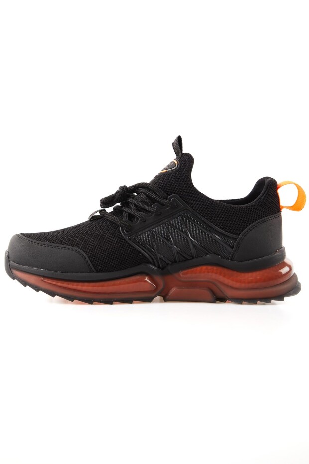 Siyah - Oranj Fileli Yüksek Taban Bağcıklı Erkek Spor Ayakkabı - 89108