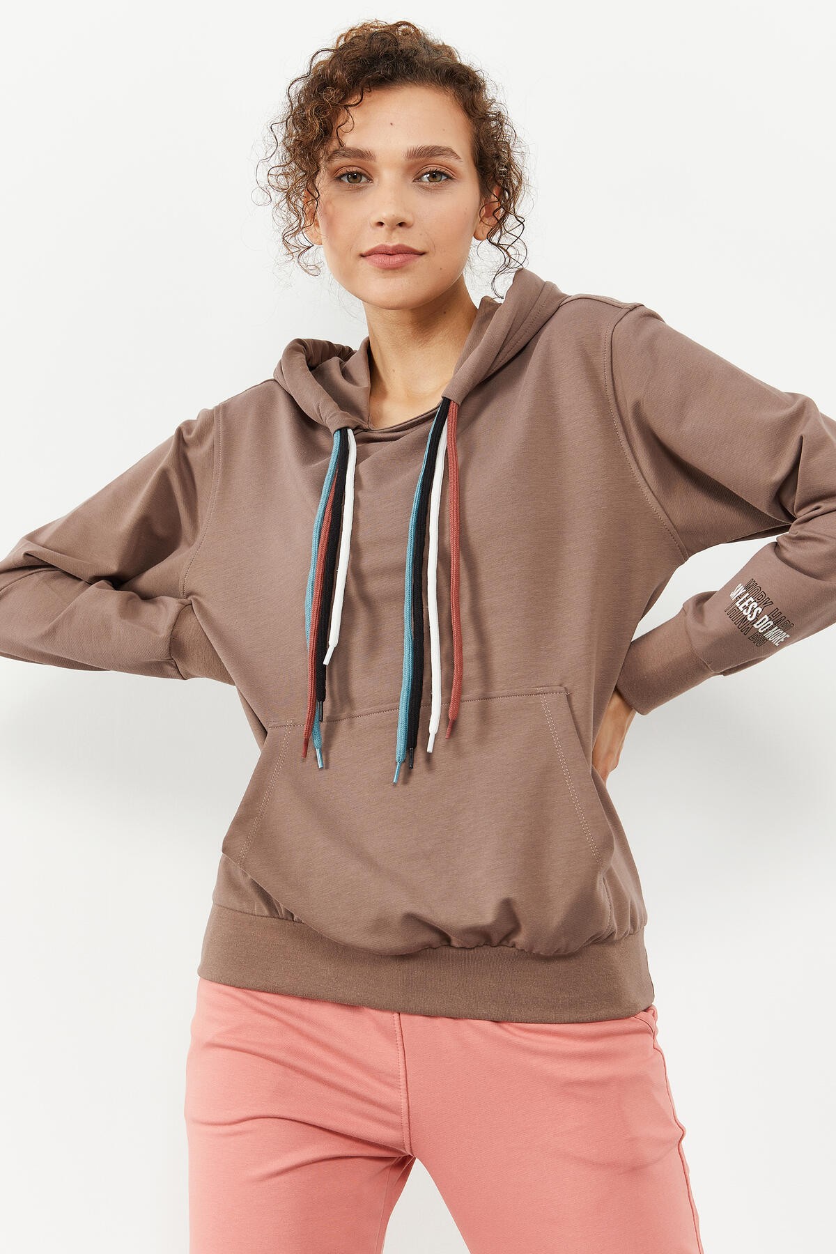 TommyLife - Toprak Dört Renk Bağcıklı Kadın Oversize Sweatshirt - 97157